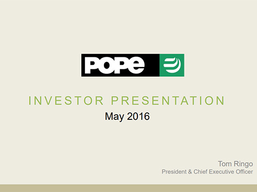 Investor Call Presentation May 11, 2016